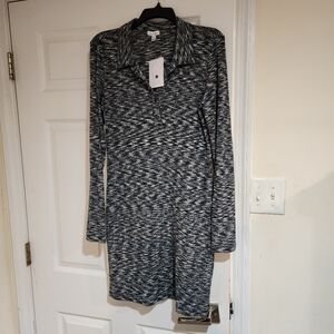love, Fire Black and Gray Long Sleeve Dress